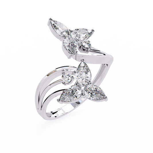 14k Yellow Gold Pear And Round Shape Elegant Antique Bypass Shank Vintage Natural Diamond Ring - HIGHCARAT DIAMONDS