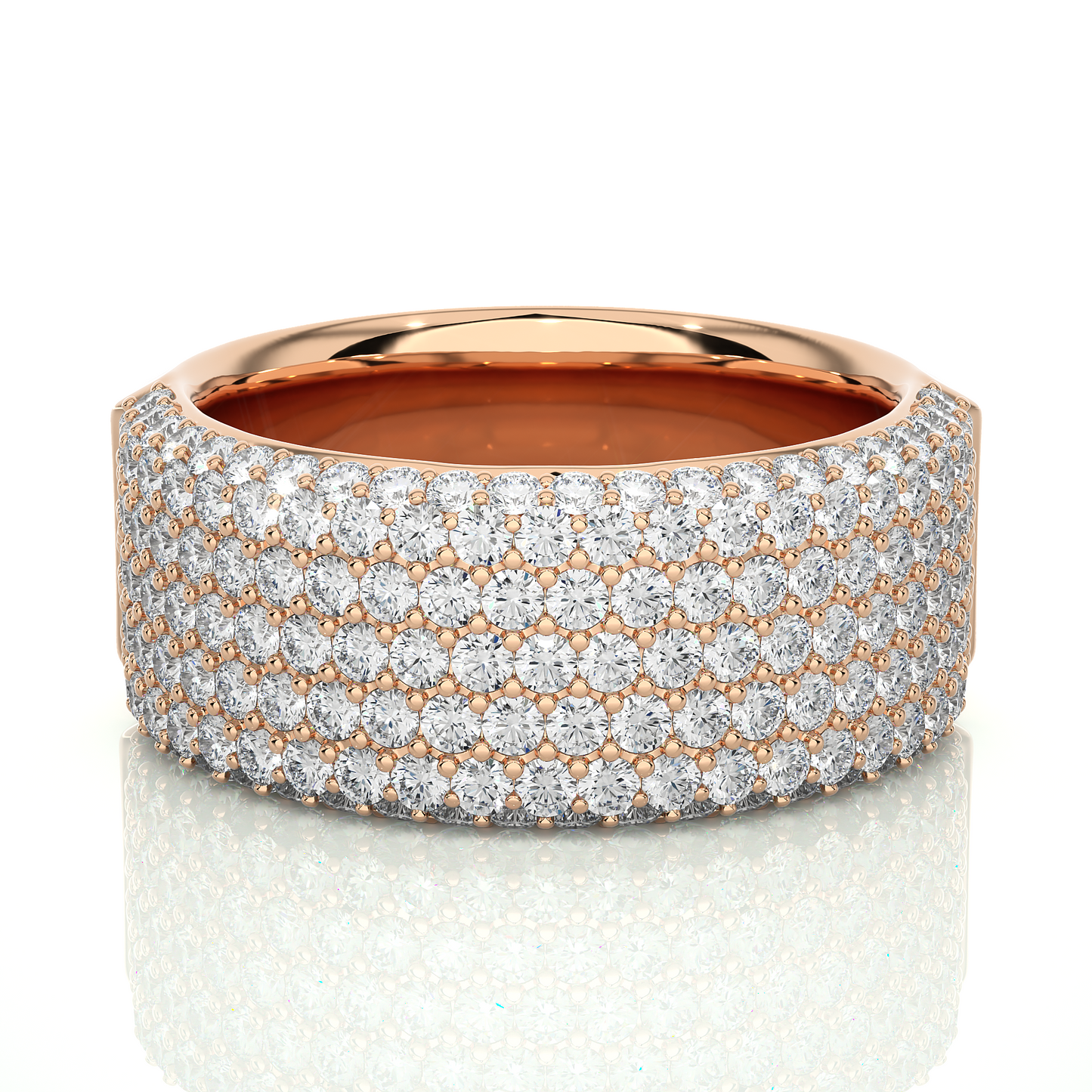 14K Gold Round Cut Diamond 5-Row Pave Gold Eternity Band Ring For Women's - HIGHCARAT DIAMONDS