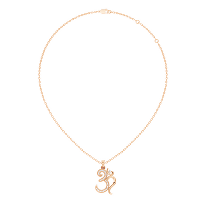 14K Gold Round Cut Diamond Om Pendant for Unisex Spiritual Jewelry
