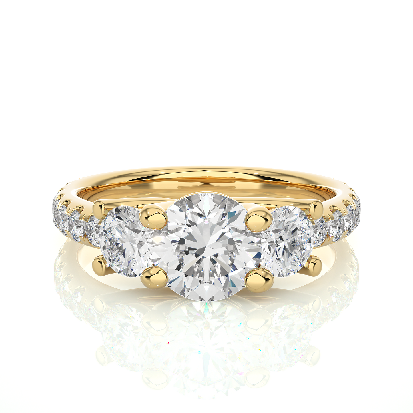 14K Gold Three Stone Engagement Ring With Side Stones 2.22 Ct Brilliant Round Cut lab grown Promise Ring