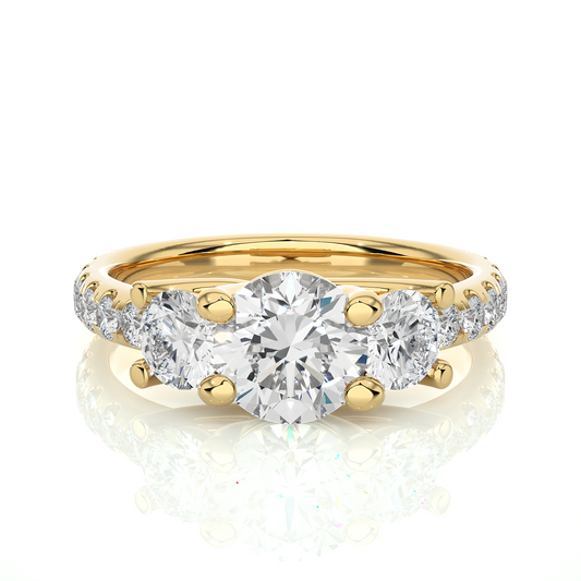 14K Gold Three Stone Engagement Ring With Side Stones 2.22 Ct Brilliant Round Cut lab grown Promise Ring