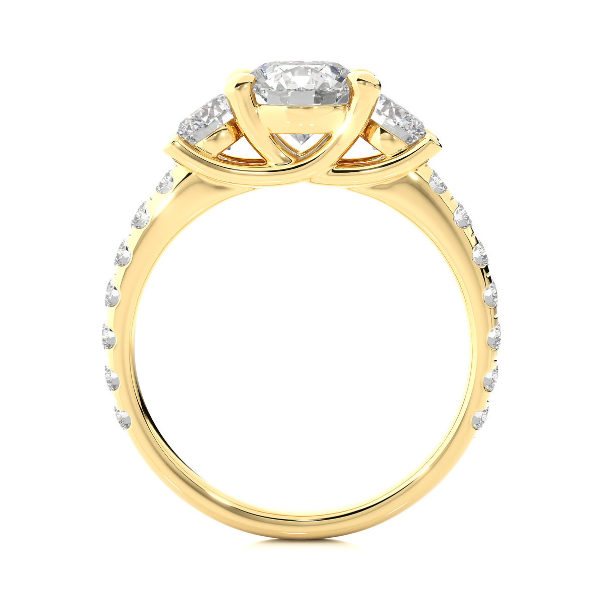 14K Gold Three Stone Engagement Ring With Side Stones 2.22 Ct Brilliant Round Cut lab grown Promise Ring - HIGHCARAT DIAMONDS