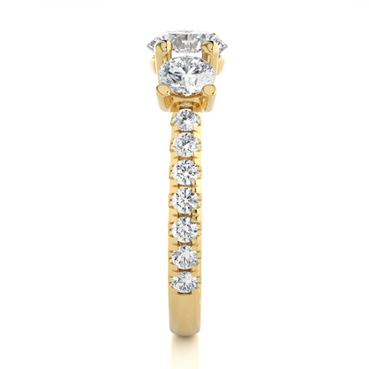 14K Gold Three Stone Engagement Ring With Side Stones 2.22 Ct Brilliant Round Cut lab grown Promise Ring