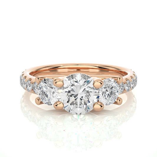 14K Gold Three Stone Engagement Ring With Side Stones 2.22 Ct Brilliant Round Cut lab grown Promise Ring - HIGHCARAT DIAMONDS