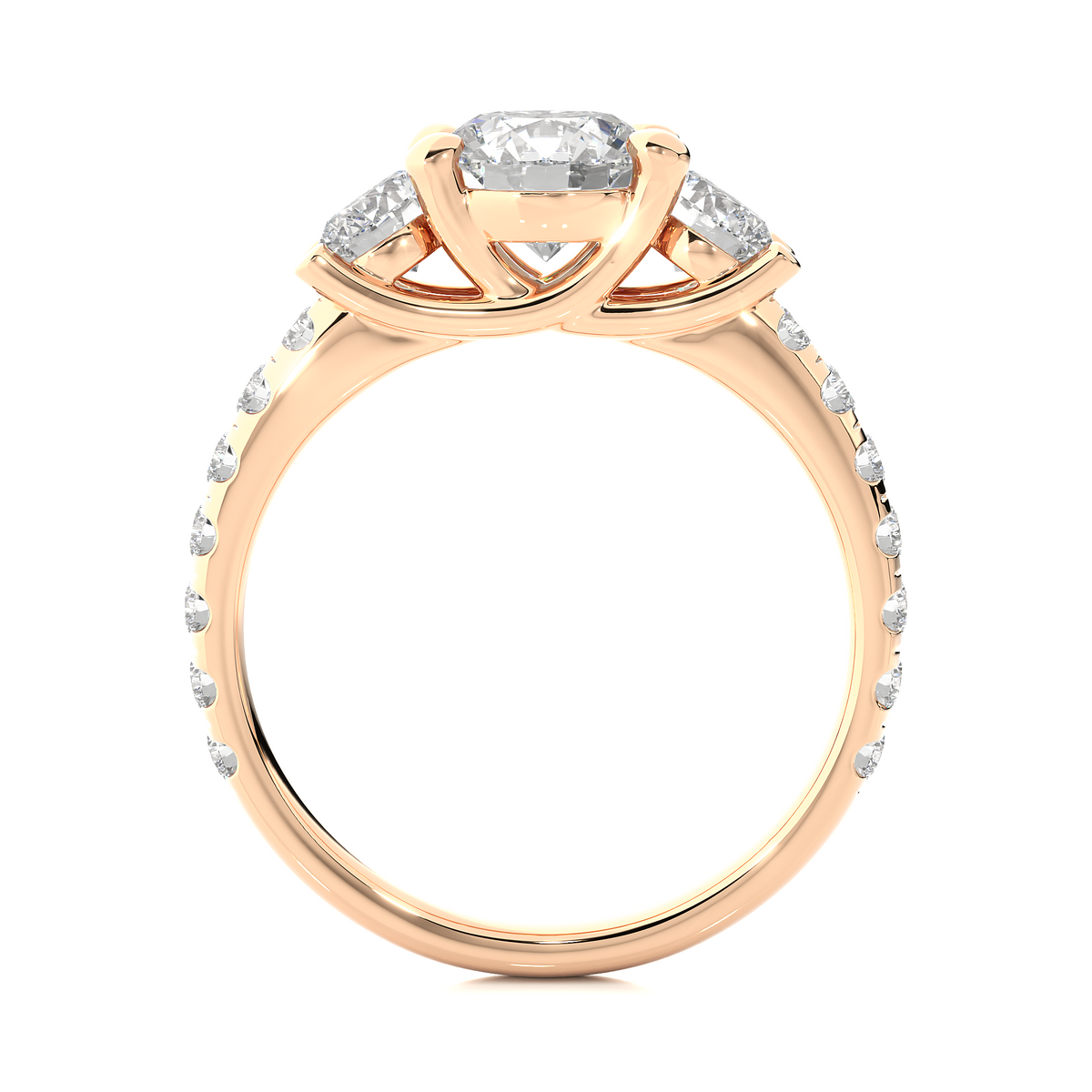 14K Gold Three Stone Engagement Ring With Side Stones 2.22 Ct Brilliant Round Cut lab grown Promise Ring - HIGHCARAT DIAMONDS