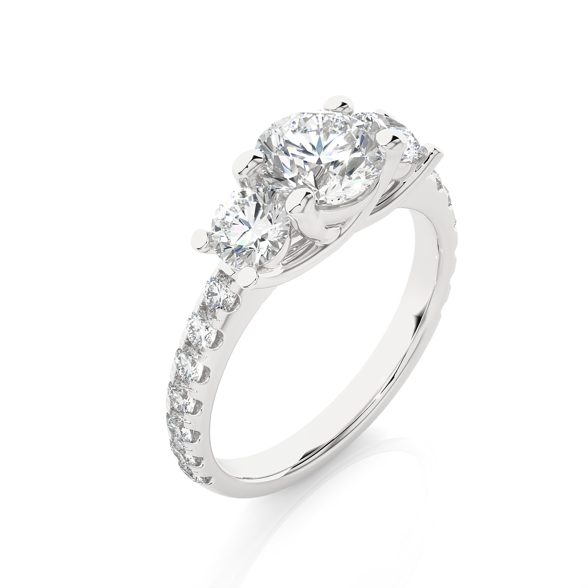 14K Gold Three Stone Engagement Ring With Side Stones 2.22 Ct Brilliant Round Cut lab grown Promise Ring - HIGHCARAT DIAMONDS