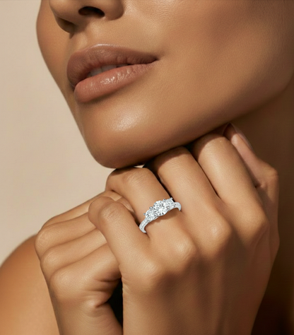 14K Gold Three Stone Engagement Ring With Side Stones 2.22 Ct Brilliant Round Cut lab grown Promise Ring