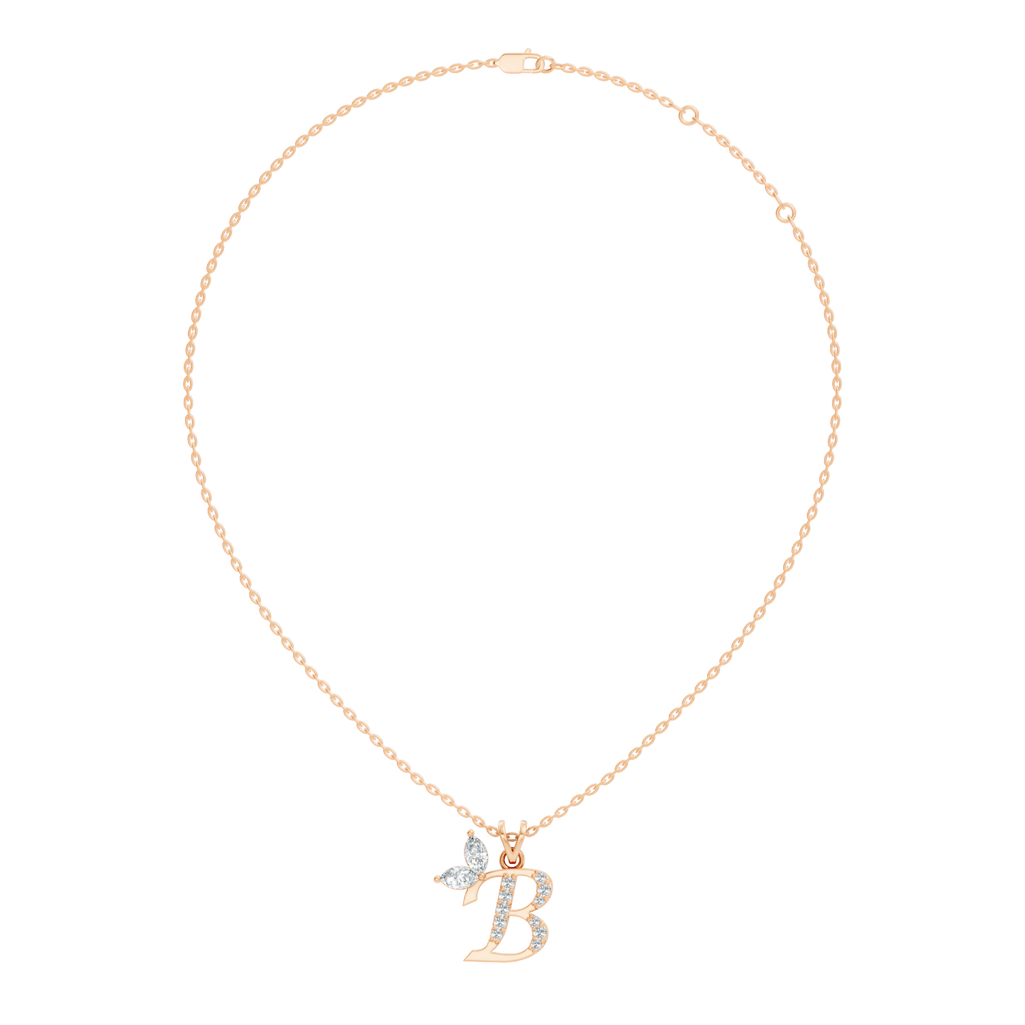 14K Gold Unisex Pendant with Round & Marquise Cut Diamonds Alphabet B Inspired Jewelry