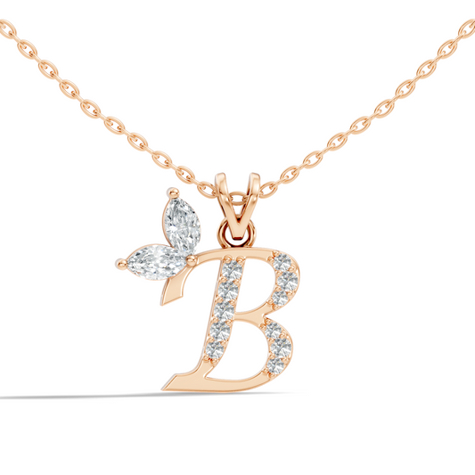 14K Gold Unisex Pendant with Round & Marquise Cut Diamonds Alphabet B Inspired Jewelry