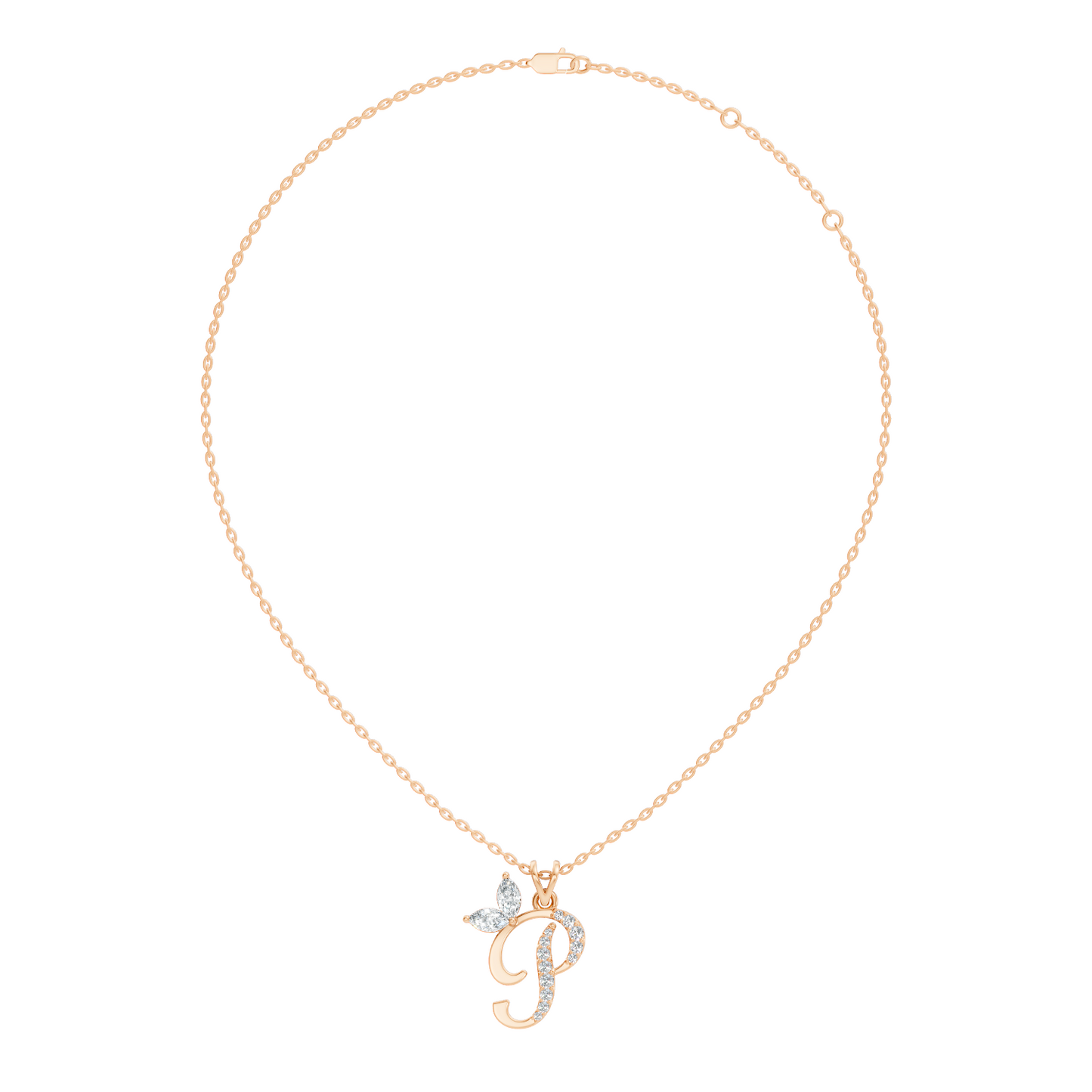 14K Gold Unisex Pendant with Round & Marquise Cut Diamonds Alphabet P Inspired Jewelry