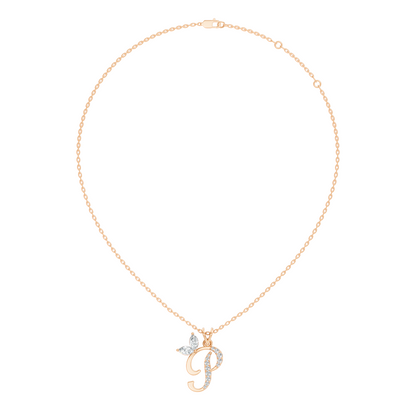 14K Gold Unisex Pendant with Round & Marquise Cut Diamonds Alphabet P Inspired Jewelry
