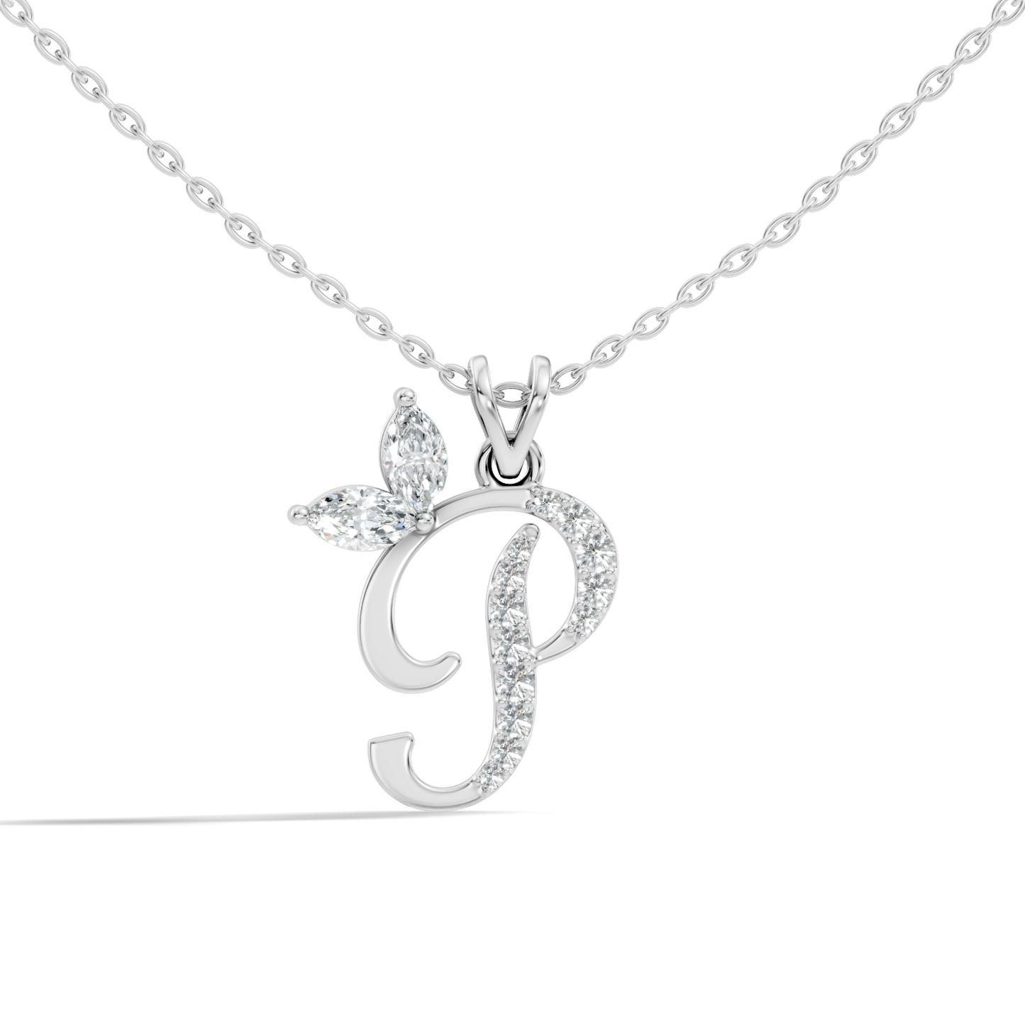 14K Gold Unisex Pendant with Round & Marquise Cut Diamonds Alphabet P Inspired Jewelry