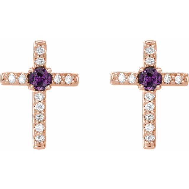 14k-rose-lab-grown-alexandrite-&-.05-ctw-natural-diamond-cross-earrings