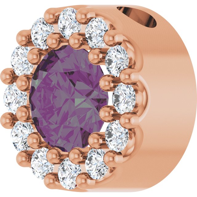 14K Rose Lab-Grown Alexandrite & .08 CT Natural Diamond Halo-Style Pendant