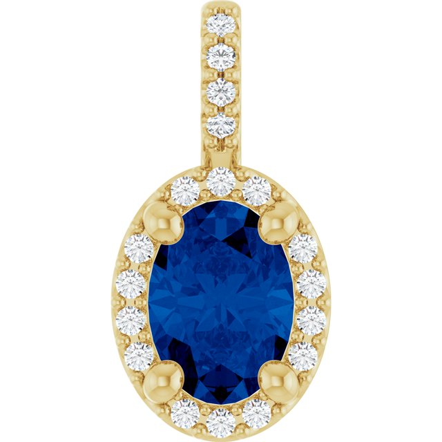 14K Rose Lab-Grown Blue Sapphire & .04 CTW Natural Diamond Halo-Style Pendant