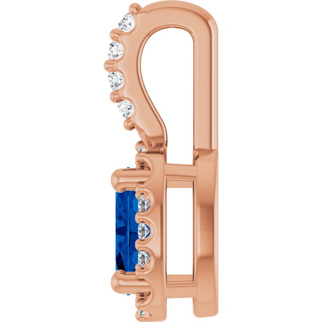 14K Rose Lab-Grown Blue Sapphire & .04 CTW Natural Diamond Halo-Style Pendant