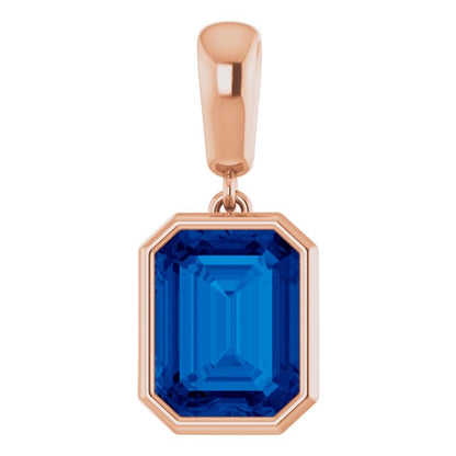 14K Rose Lab-Grown Blue Sapphire Pendant