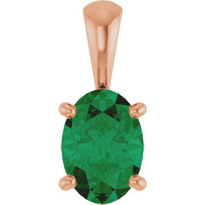 14K Rose Lab-Grown Emerald Pendant