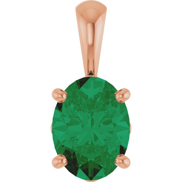 14K Rose Lab-Grown Emerald Pendant