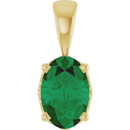 14K Rose Lab-Grown Emerald Pendant