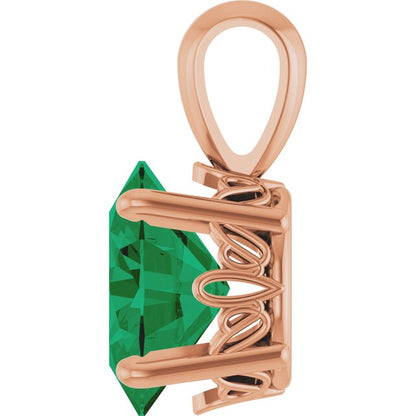 14K Rose Lab-Grown Emerald Pendant