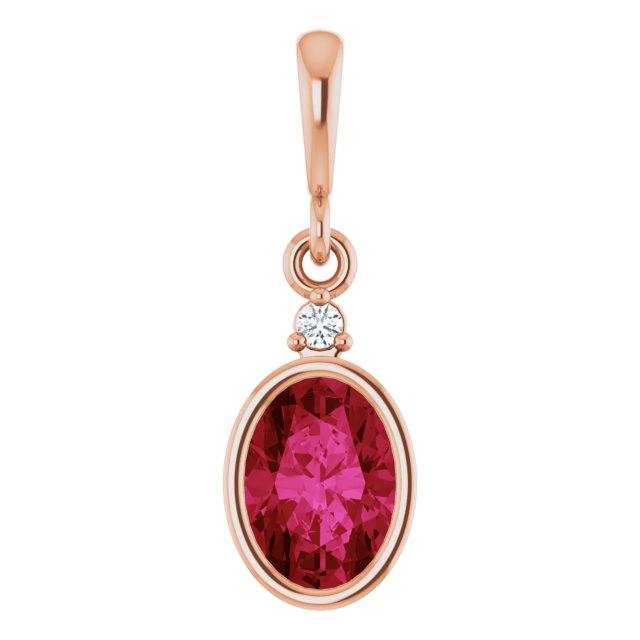 14K Rose Lab-Grown Ruby & .015 CT Lab-Grown Diamond Pendant