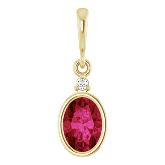 14K Rose Lab-Grown Ruby & .015 CT Lab-Grown Diamond Pendant