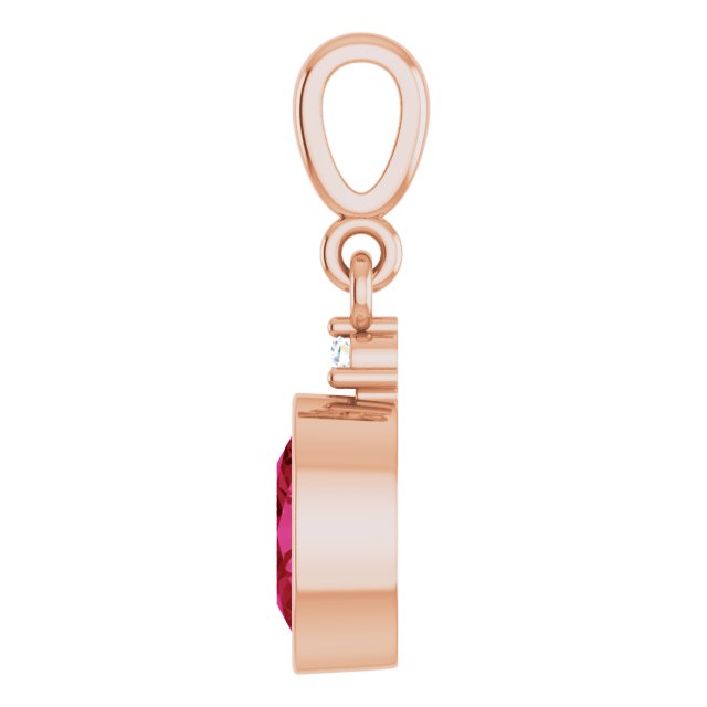 14K Rose Lab-Grown Ruby & .015 CT Lab-Grown Diamond Pendant