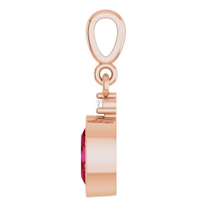 14K Rose Lab-Grown Ruby & .015 CT Lab-Grown Diamond Pendant