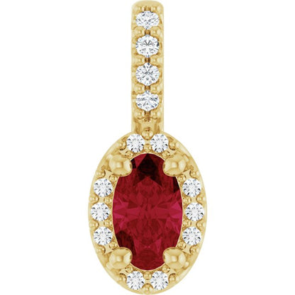 14K Rose Lab-Grown Ruby & .04 CTW Natural Diamond Halo-Style Pendant