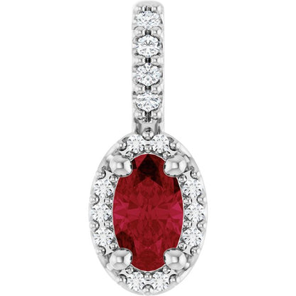 14K Rose Lab-Grown Ruby & .04 CTW Natural Diamond Halo-Style Pendant