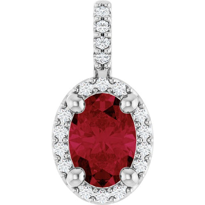 14K Rose Lab-Grown Ruby & .04 CTW Natural Diamond Halo-Style Pendant