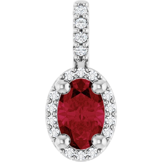 14K Rose Lab-Grown Ruby & .04 CTW Natural Diamond Halo-Style Pendant
