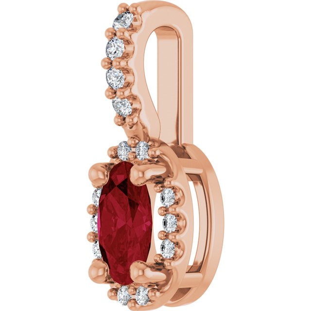 14K Rose Lab-Grown Ruby & .04 CTW Natural Diamond Halo-Style Pendant