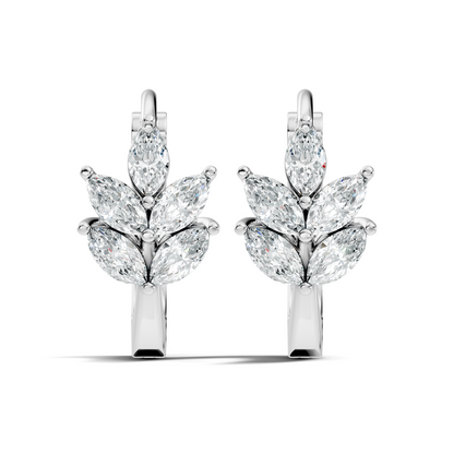 14K Solid Gold 1 Ct Marquise Cut Diamond Hoop Earrings Timeless Women's Jewelry