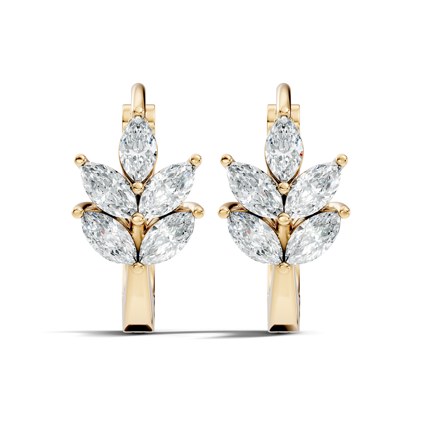 14K Solid Gold 1 Ct Marquise Cut Diamond Hoop Earrings Timeless Women's Jewelry