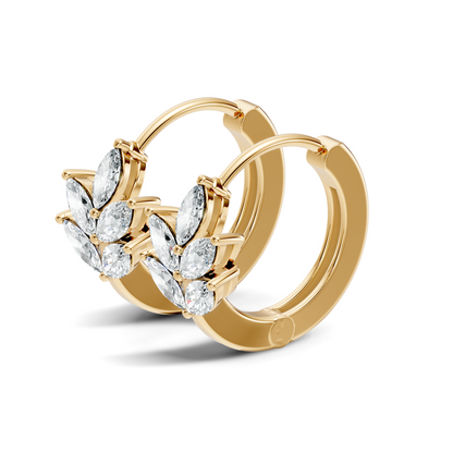 14K Solid Gold 1 Ct Marquise Cut Diamond Hoop Earrings Timeless Women's Jewelry