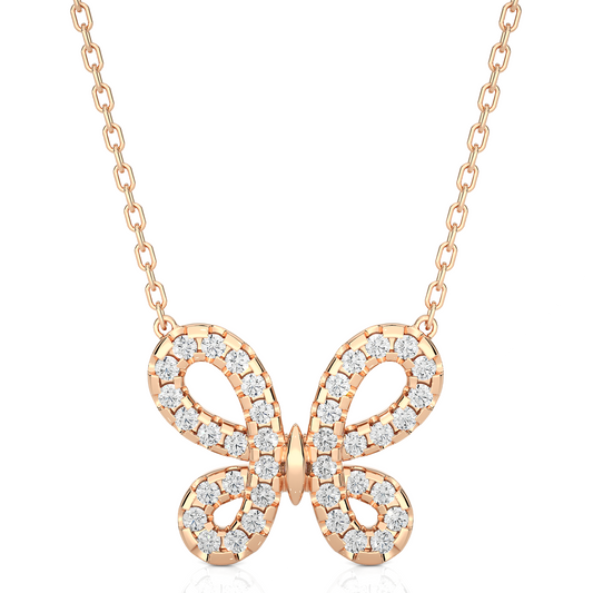 14K Solid Gold Butterfly Pendant with 0.31 CT Lab-Grown Diamonds Delicate Minimalist Jewelry