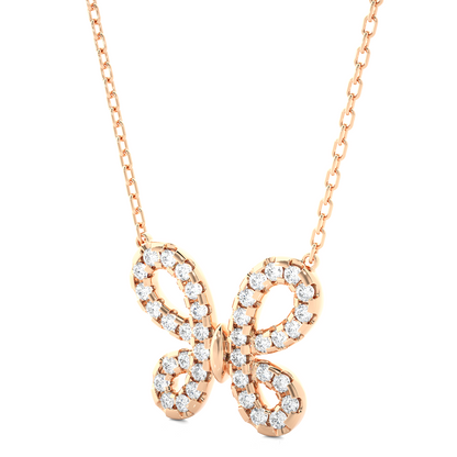 14K Solid Gold Butterfly Pendant with 0.31 CT Lab-Grown Diamonds Delicate Minimalist Jewelry