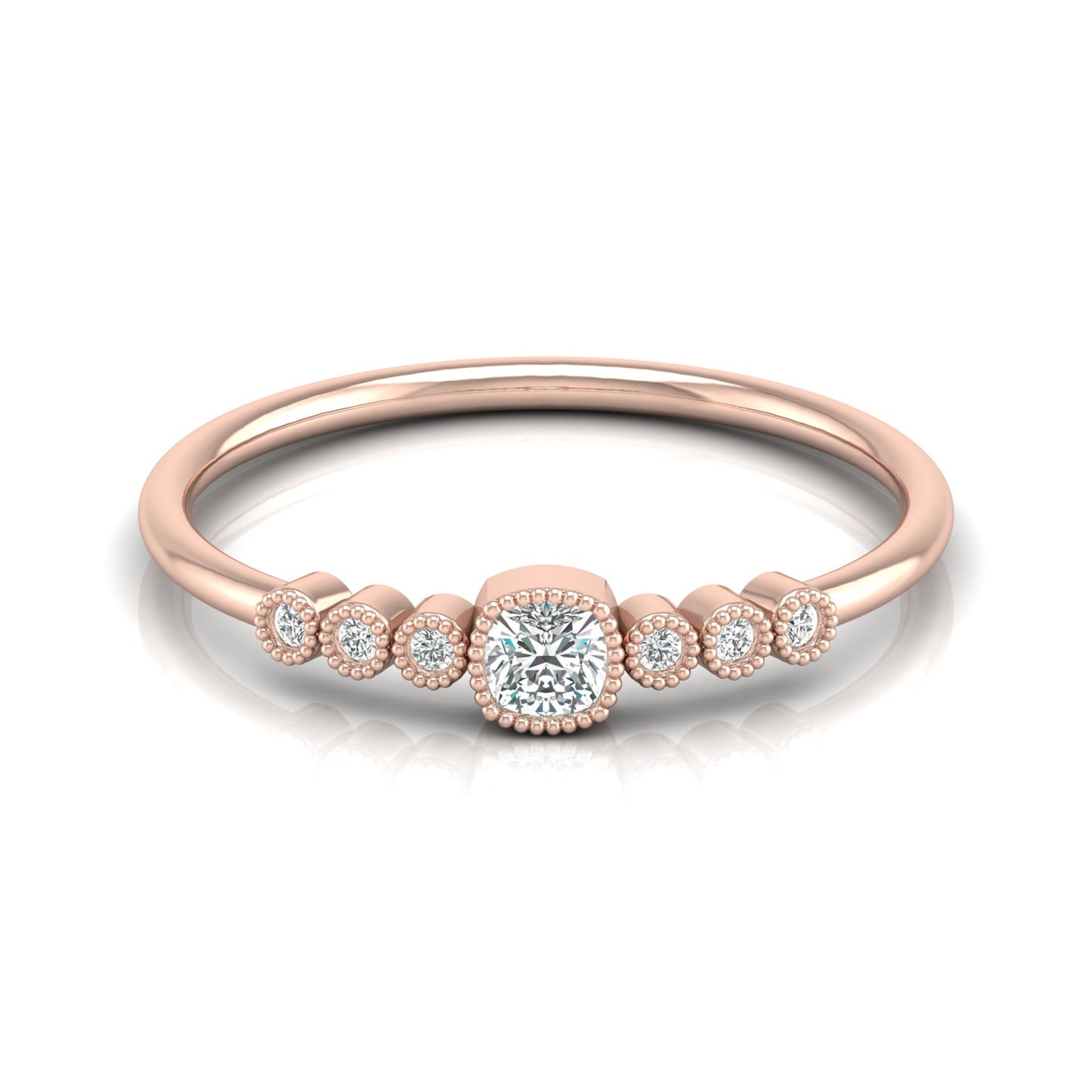 14K Solid Gold Cushion And Round Diamond Ring Cushion Cut Art Deco Engagement Ring