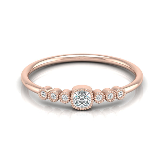 14K Solid Gold Cushion And Round Diamond Ring Cushion Cut Art Deco Engagement Ring - HIGHCARAT DIAMONDS