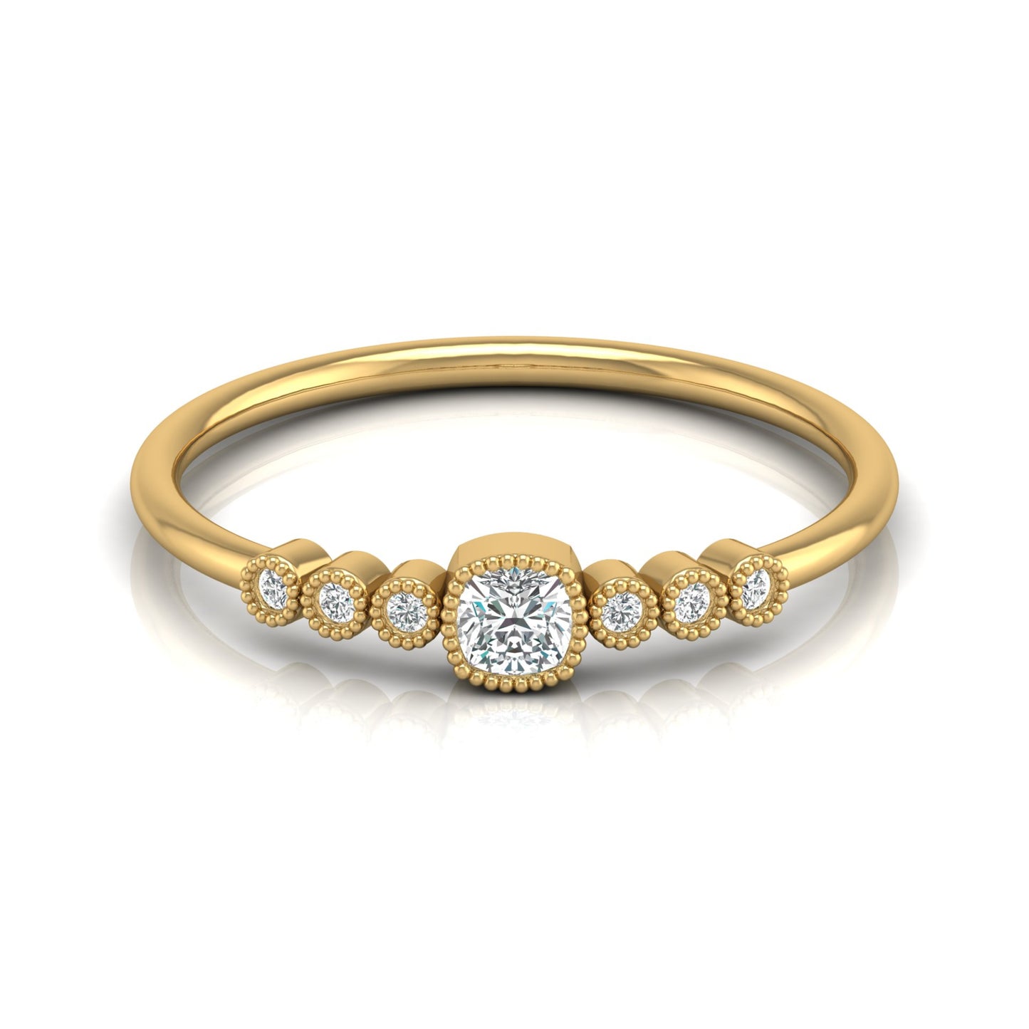 14K Solid Gold Cushion And Round Diamond Ring Cushion Cut Art Deco Engagement Ring