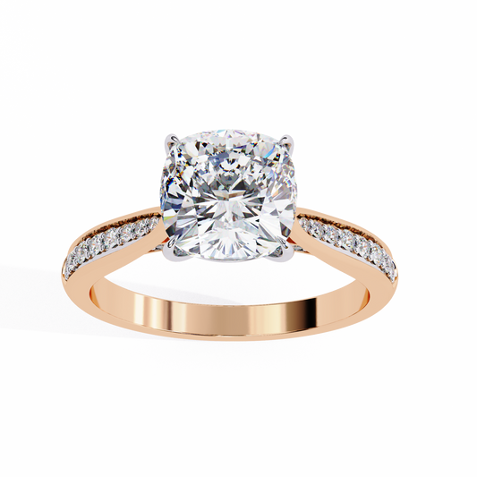 14K Solid Gold Cushion And Round lab Grown Diamond  Pave Set, Elegant Look Gift For her - HIGHCARAT DIAMONDS