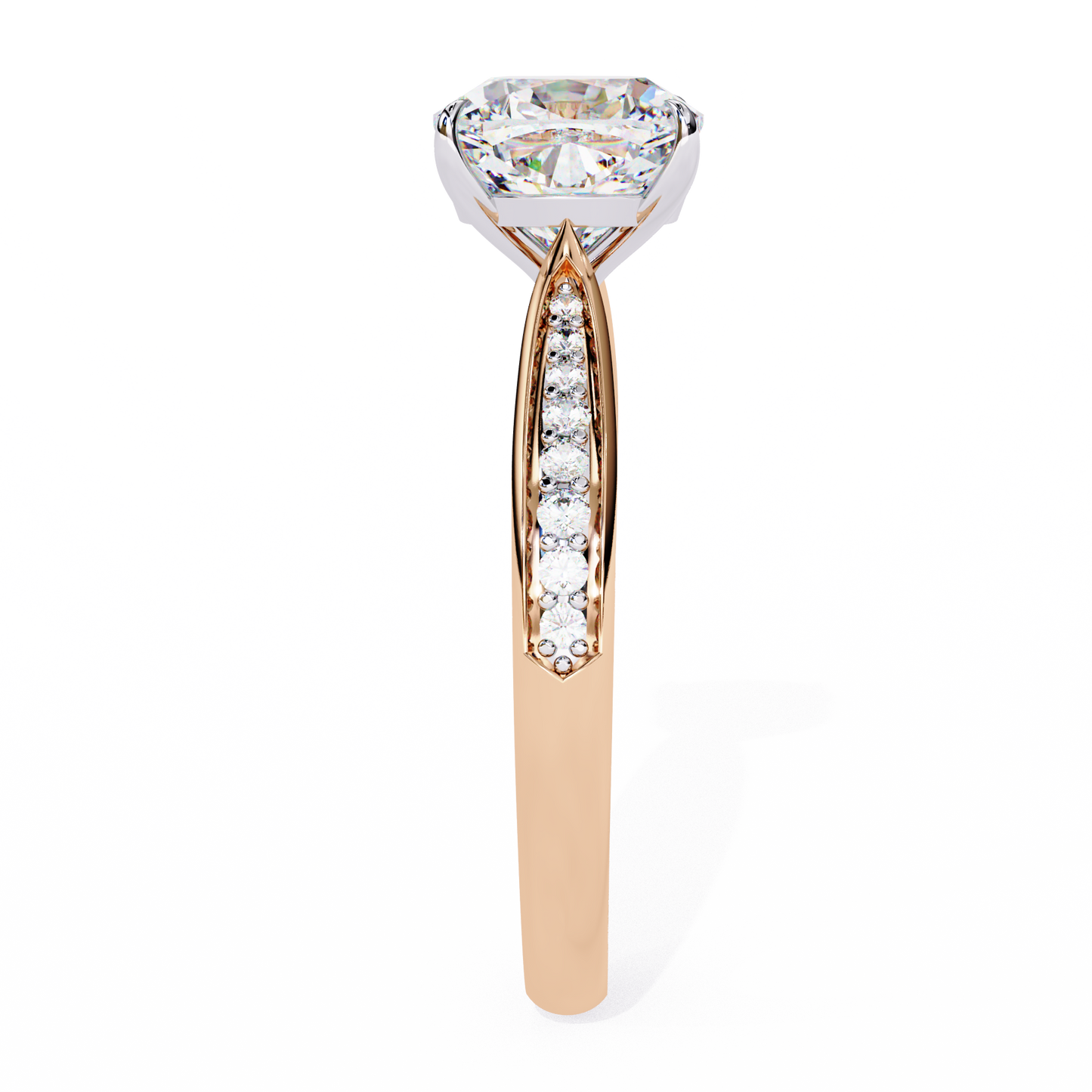 14K Solid Gold Cushion And Round lab Grown Diamond  Pave Set, Elegant Look Gift For her