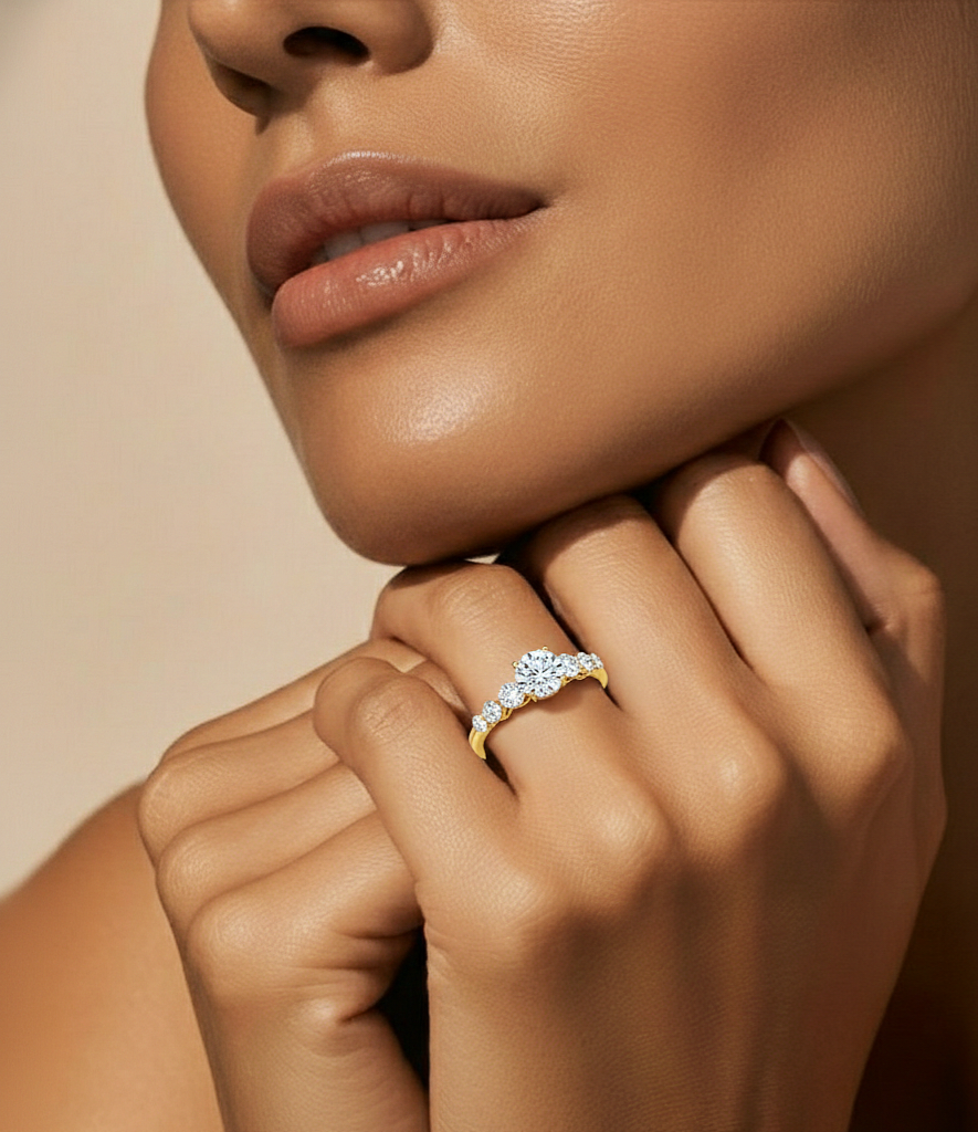 14K Solid Gold  Engagement Ring, Lab grown 1.44 Ct Round Diamond Women's Ring For Anniversary