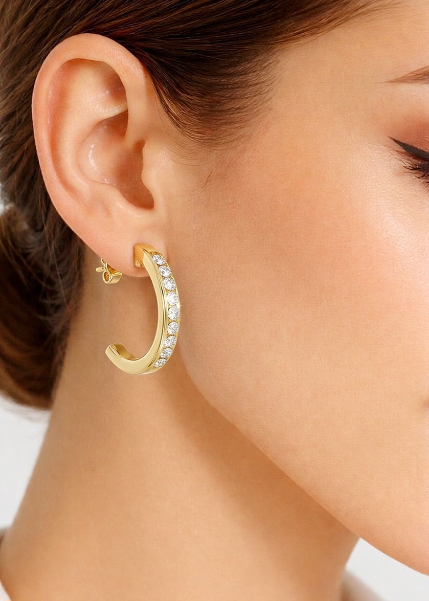 14K Solid Gold Half Hoop Diamond Earrings For Women's Perfect Gift Of Timeless Elegance - HIGHCARAT DIAMONDS #wearthelook