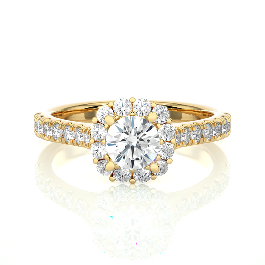 14K Solid Gold Lab Grown Diamond Wedding Ring, Accented Round Cut Diamond  For Engagement Ring For Her