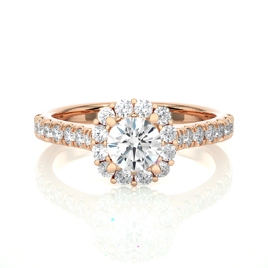 14K Solid Gold Lab Grown Diamond Wedding Ring, Accented Round Cut Diamond  For Engagement Ring For Her - HIGHCARAT DIAMONDS