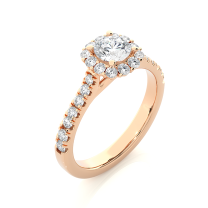 14K Solid Gold Lab Grown Diamond Wedding Ring, Accented Round Cut Diamond  For Engagement Ring For Her