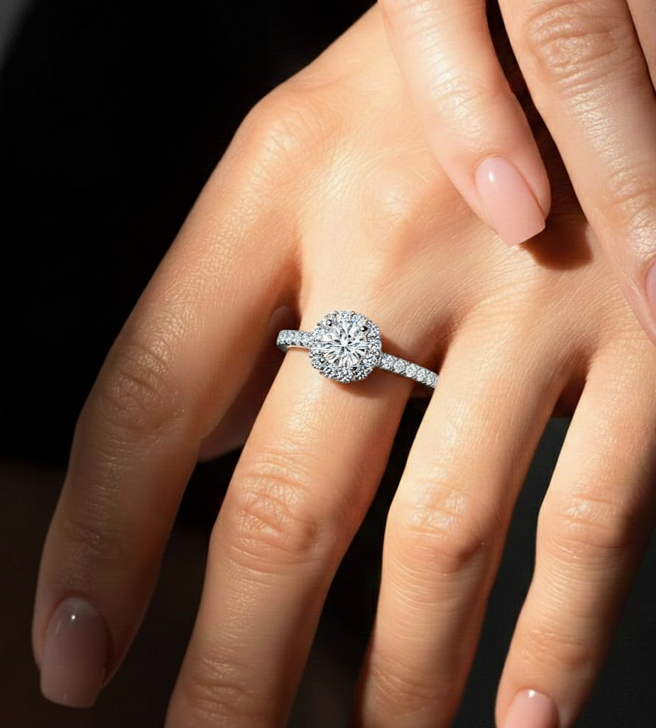 14K Solid Gold Lab Grown Diamond Wedding Ring, Accented Round Cut Diamond  For Engagement Ring For Her